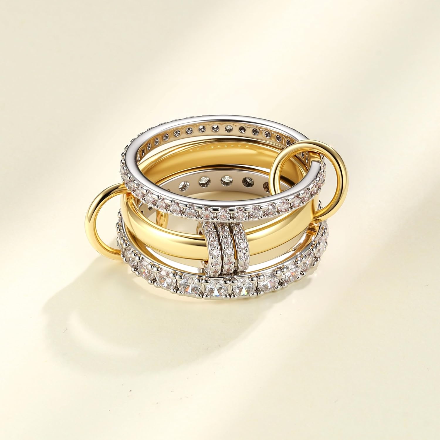 Gold Stackable Rings for Women Non Tarnish 18K Gold Plated Interlocked Stack Rings Set Silver Gold Mixed Metals Multi
