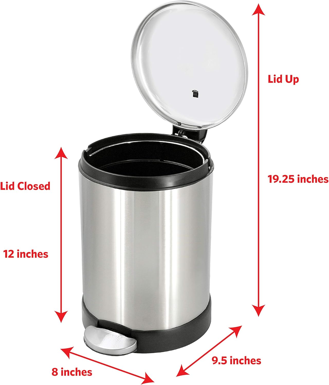 Small Trash Can, 1.2 Gallon | Round Stainless Steel Garbage Bin with Soft Close Lid & Step Foot Pedal | Metal Waste