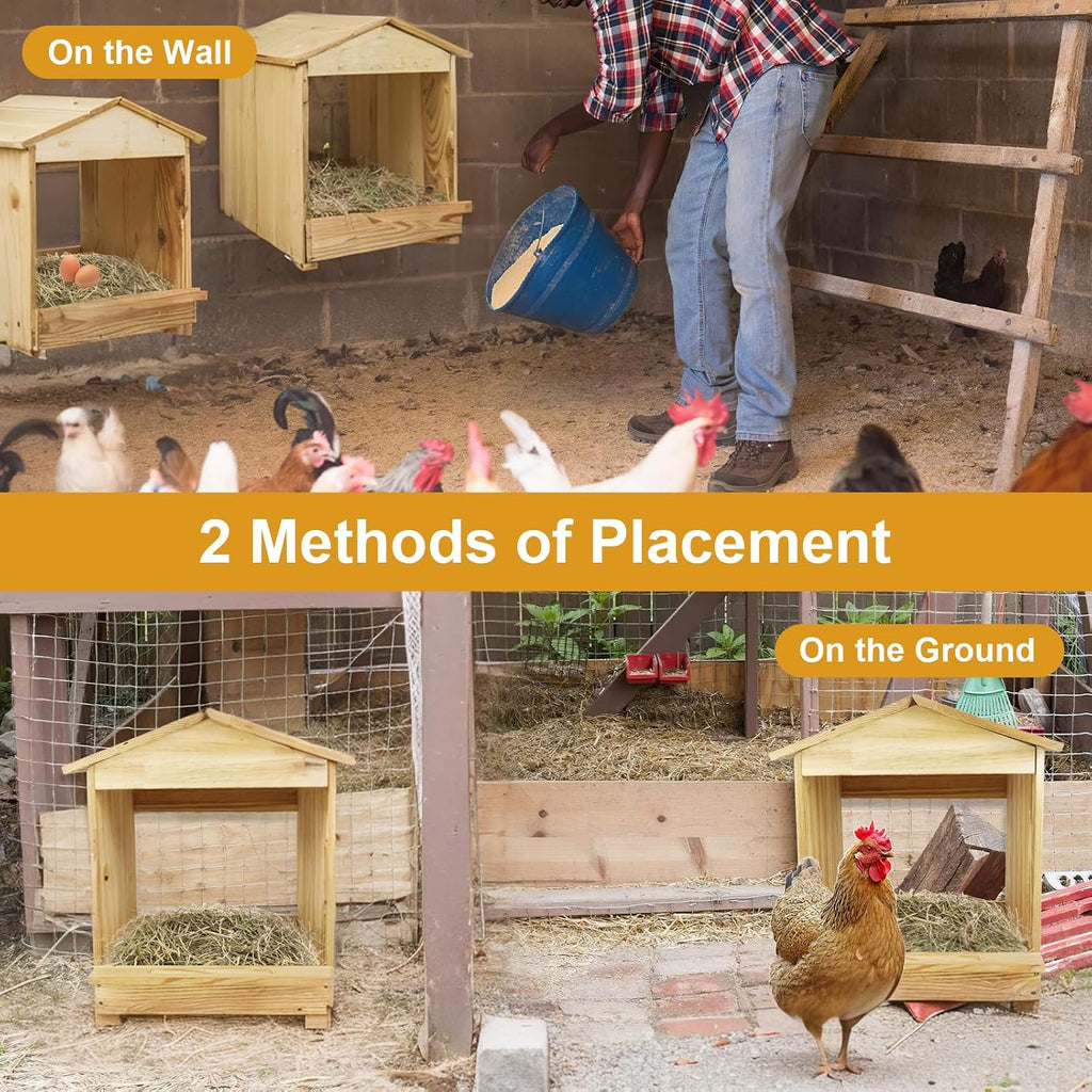 Chicken Nesting Box 3 Compartments - Wall Mount Wooden Egg Laying Nest Box for Chicken Coop, Easy to Assemble &