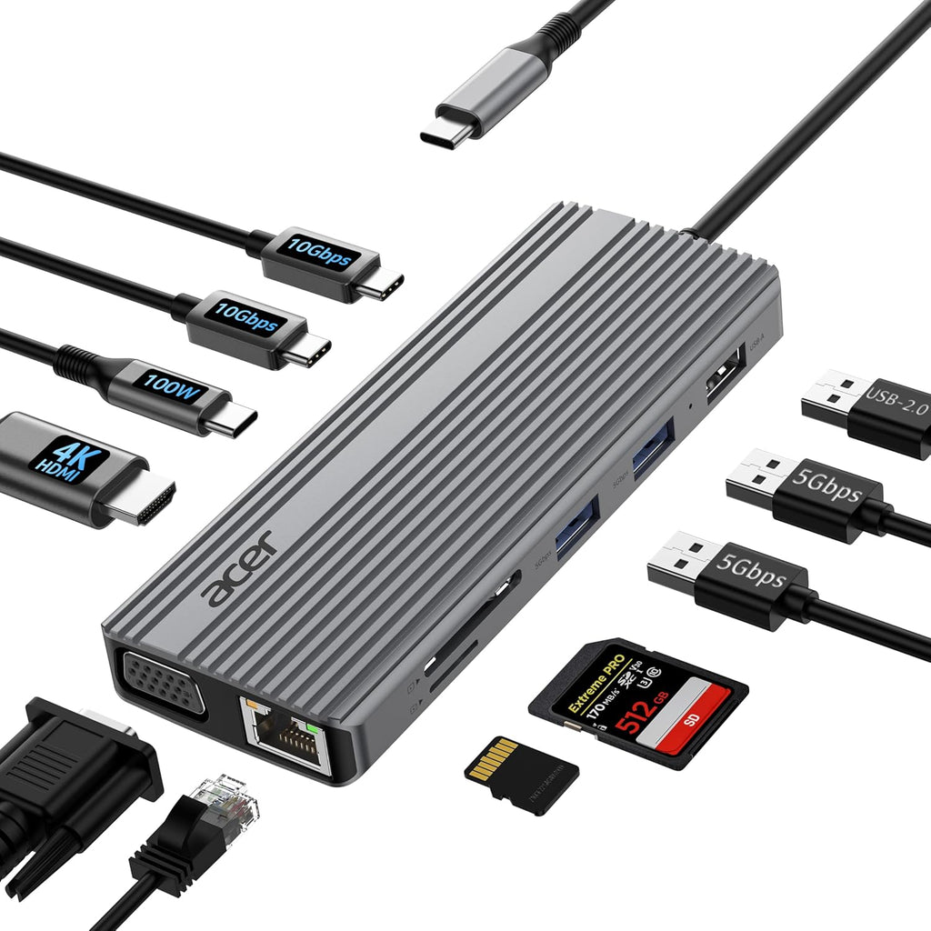 11 in 1 USB C HUB Multiport Adapter with 4K@60Hz HDMI, 2x10Gbps USB C, 2x5Gbps USB A, 100W PD Port, 1000Mbps