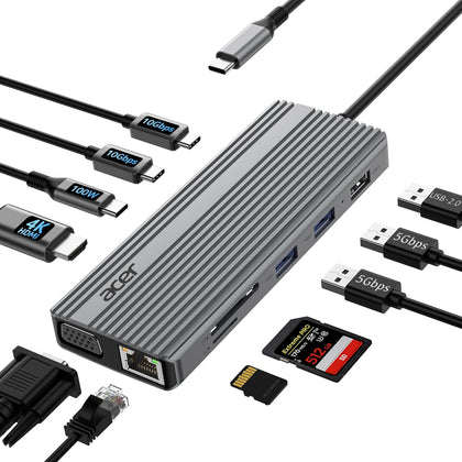 11 in 1 USB C HUB Multiport Adapter with 4K@60Hz HDMI, 2x10Gbps USB C, 2x5Gbps USB A, 100W PD Port, 1000Mbps