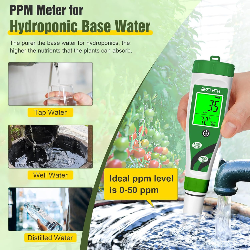 Hydroponic pH EC Meter, Water pH TDS PPM Meter