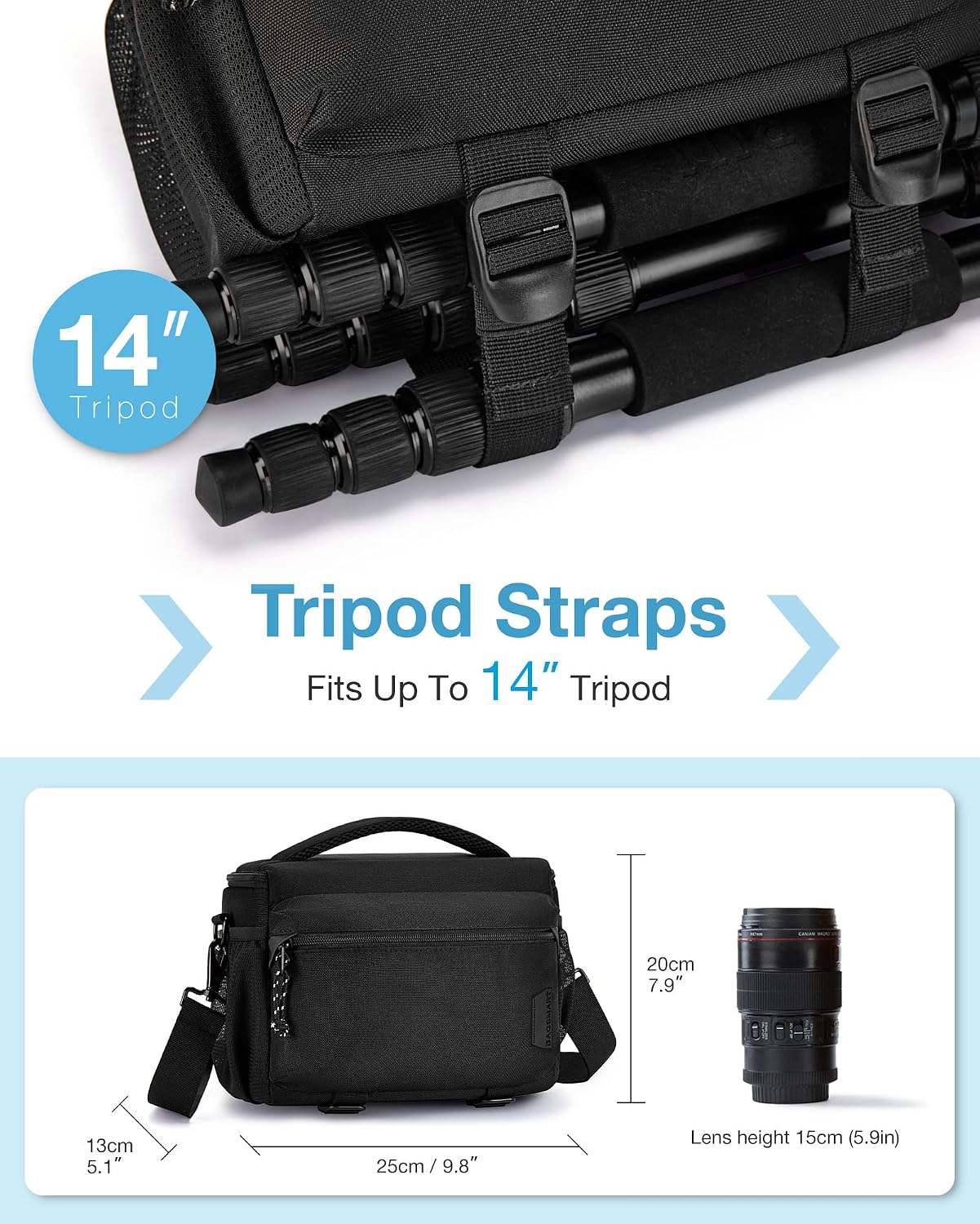 Camera Sling Bag with Tripod Holder & Rain Cover, Black | Small Camera Shoulder Bags for DSLR/SLR/Mirrorless Cameras