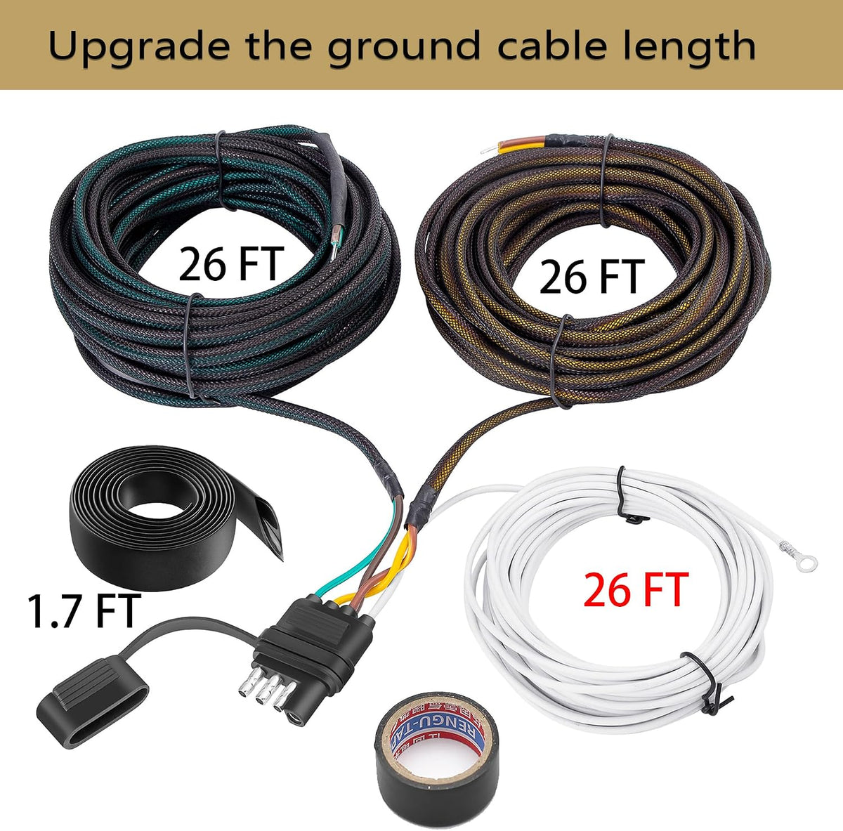 Upgraded 4 Pin 5 Wire Trailer Wiring Harness 26FT for Rewiring Trailer Both-Side Taillights, Pure Copper Wishbond