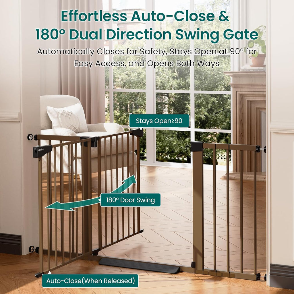 30-54" Extra Wide Baby Gate for Stairs, Dual Lock & Self-Closing Dog Gate Indoor, Easy Install Pet Gate for Doorways
