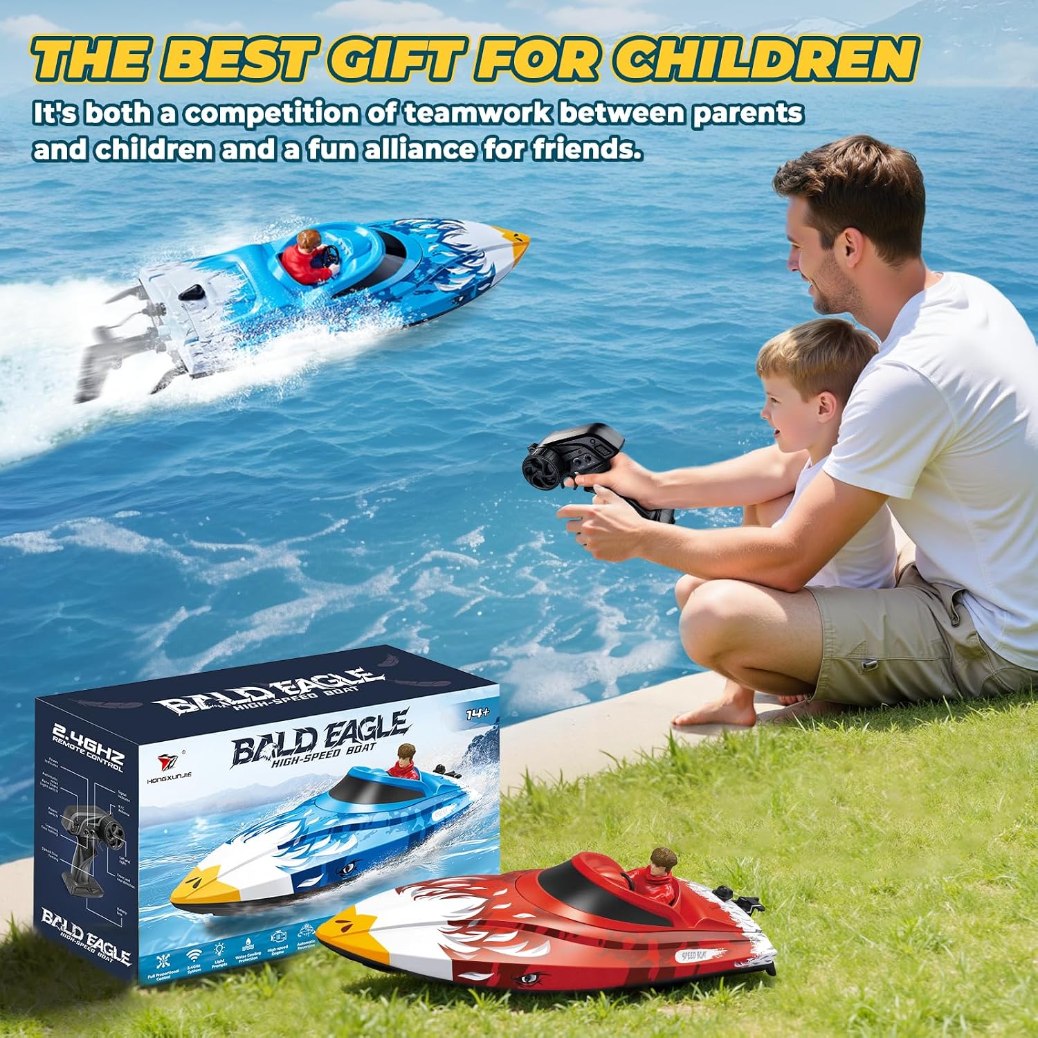 RC Boat, Remote Control Boat for Kids, 25 KPH Fast RC Speed Boat with LED Lights for Pools & Lake, 2.4GHz Racing