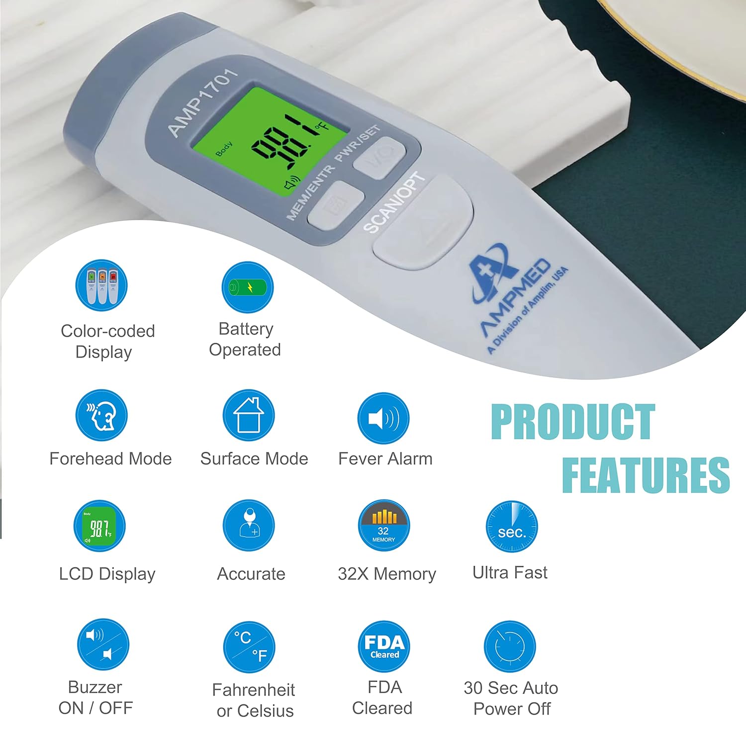 Medical Grade Forehead Thermometer for Adults, Kids, Baby, Non-Contact Digital Infrared Thermometer, Instant Read