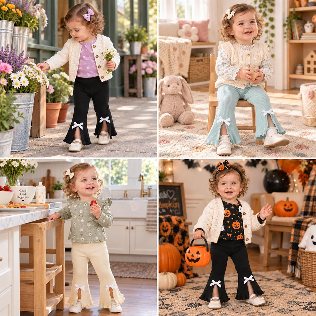Baby Girl Flare Pants 3 Pack Ribbed Toddler Bell Bottoms 6M-3T