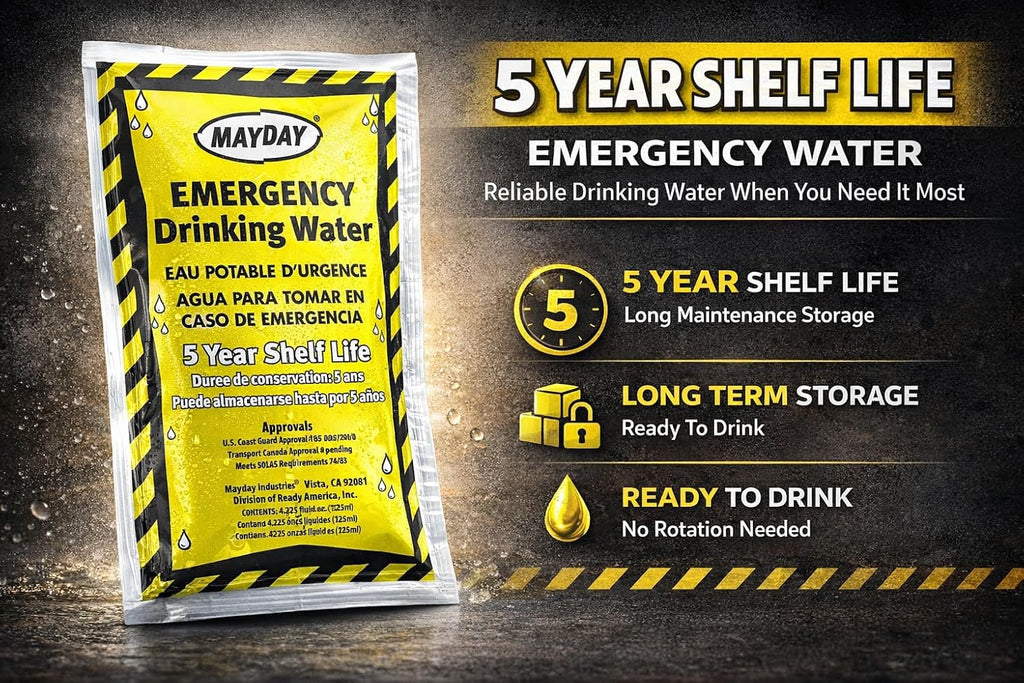 Mayday Pouch Water, Coast Guard Emergency Water, 5-Year Shelf LIfe, Disaster Preparedness Supplies for, Earthquake