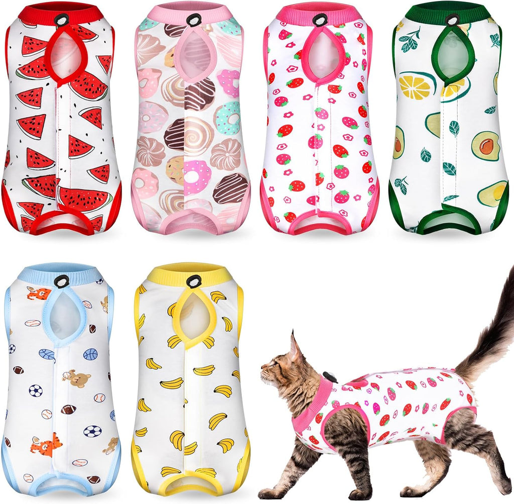 6 Pack Cat Recovery Suit After Surgery Anti Licking,Fruit,Medium