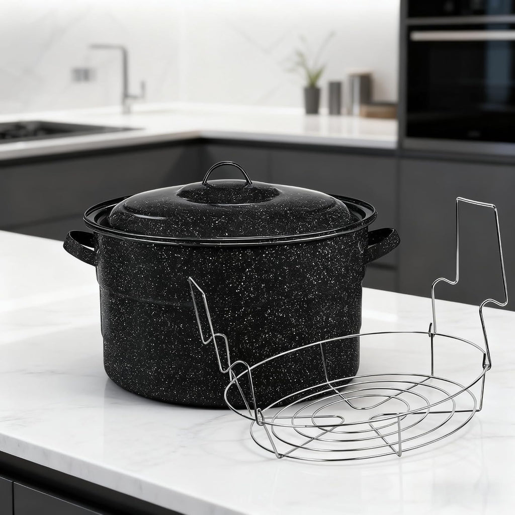 21.5 Quart Large Water Bath Canner - Enamel Canning Pot with Included Canning Rack | Spacious Design for Batch