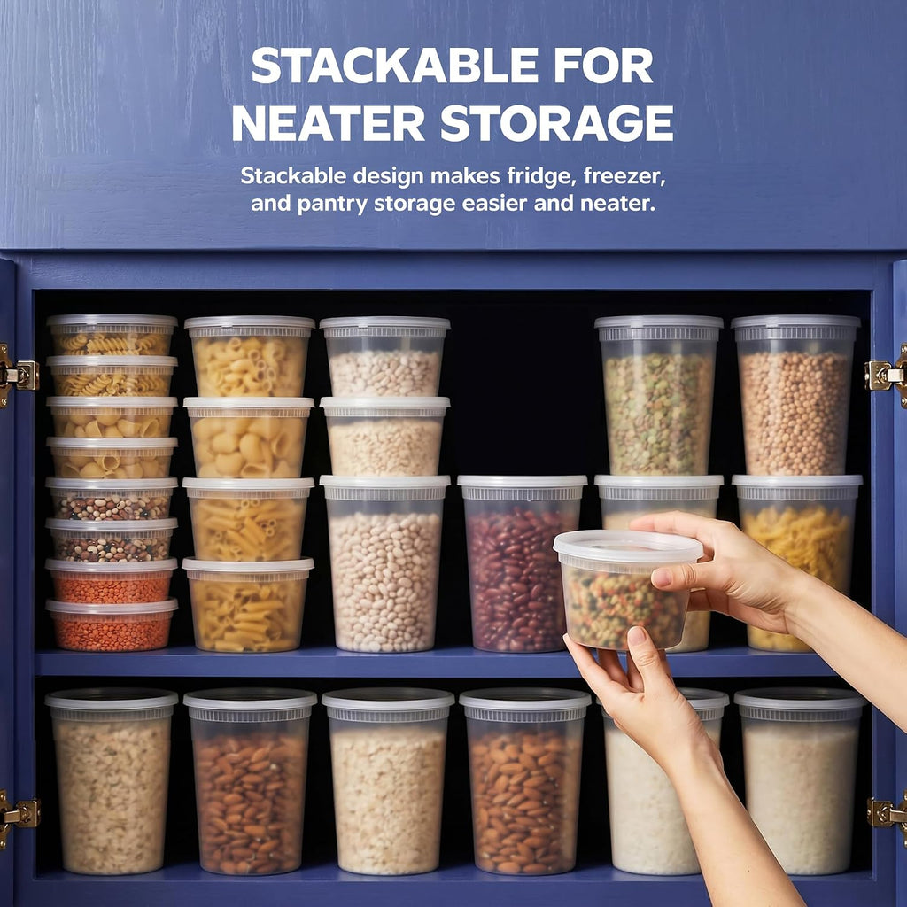 32 oz Plastic Deli Containers with Lids [24 Sets] Food Storage