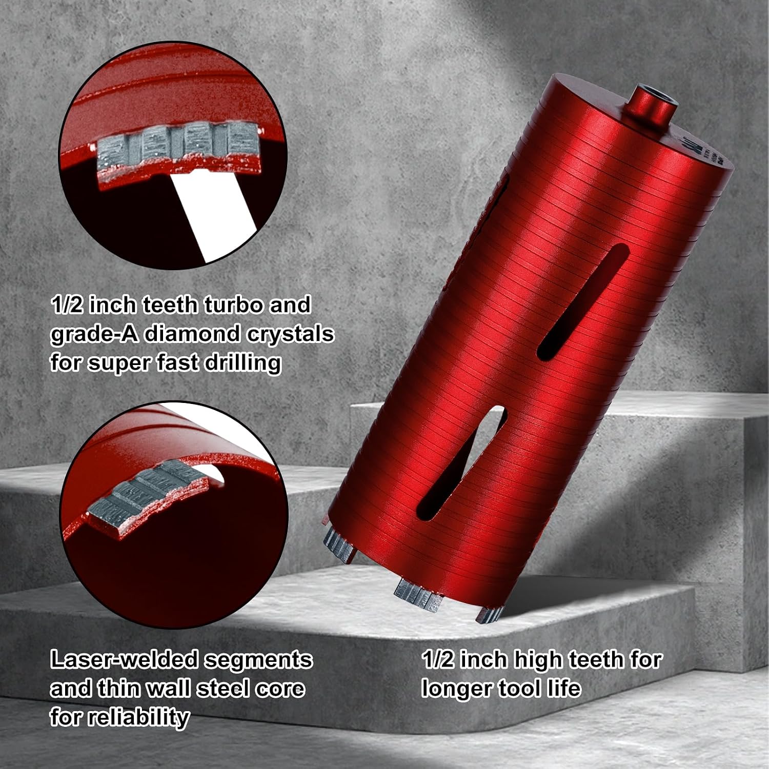 Diamond Core Drill Bits 4 1/4" Diameter 10"/254mm Drilling Depth 5/8-11" Thread Core Bit Turbo Laser-Welded Segments