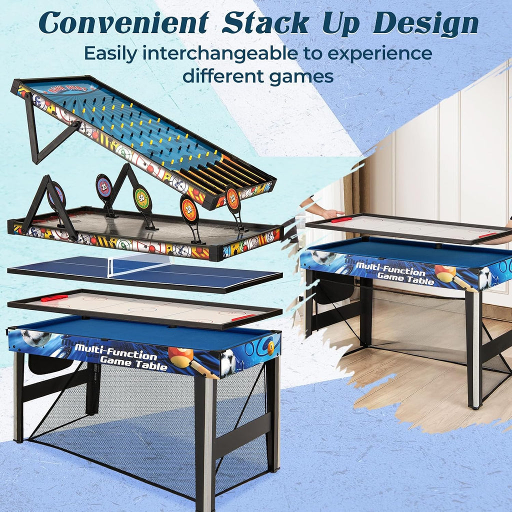 10-in-1 Multi Game Table, 48" Combo Game Table with Billiard, Table Tennis, Hockey, Basketball, Football, Field