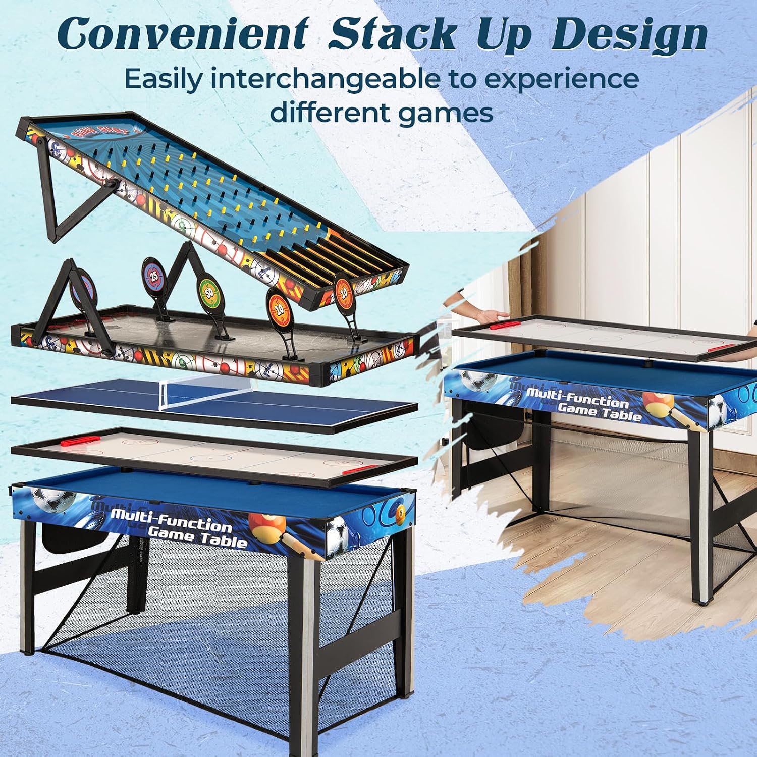 10-in-1 Multi Game Table, 48" Combo Game Table with Billiard, Table Tennis, Hockey, Basketball, Football, Field