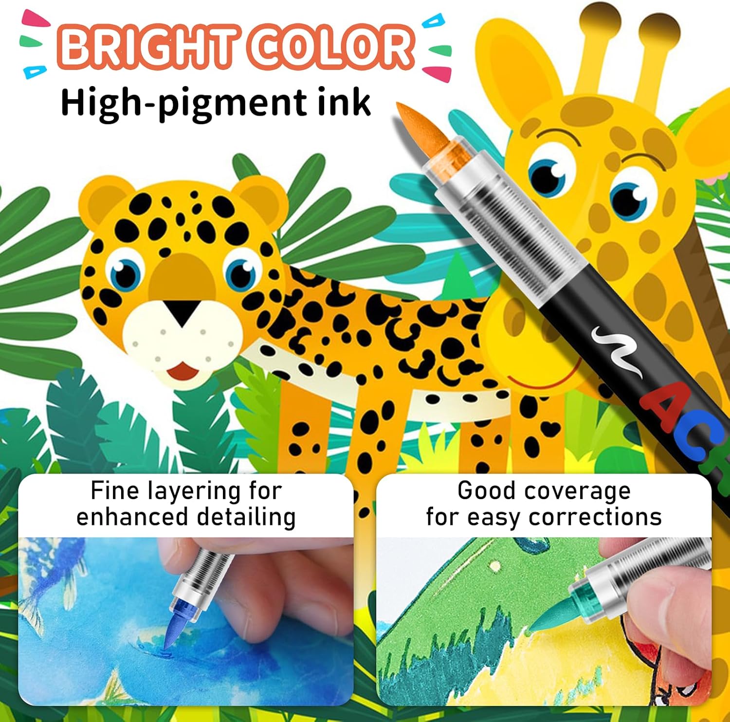 Acrylic Paint Markers,Acrylic Brush Markers Paint Pens, No Bleed Paint markers for Fabric,Wood,Rocks,Canvas