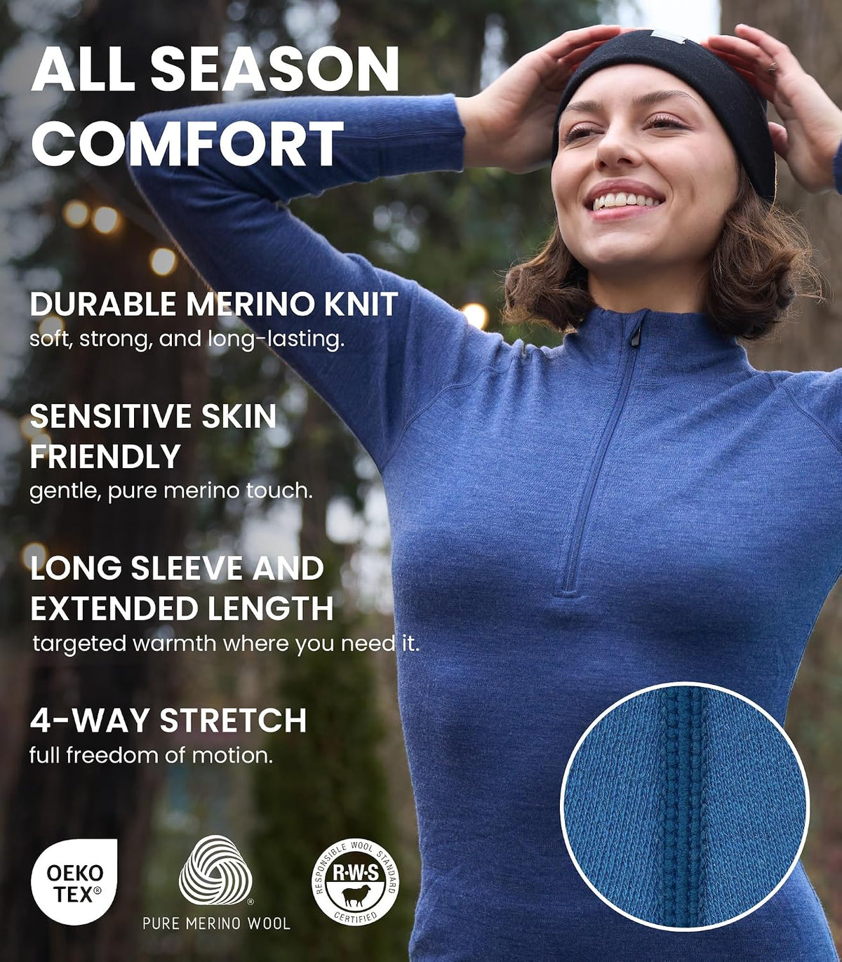 100% Merino Wool Base Layer Women Set - Thermal Underwear Women Top, Bottom | Lightweight, Midweight, Heavyweight