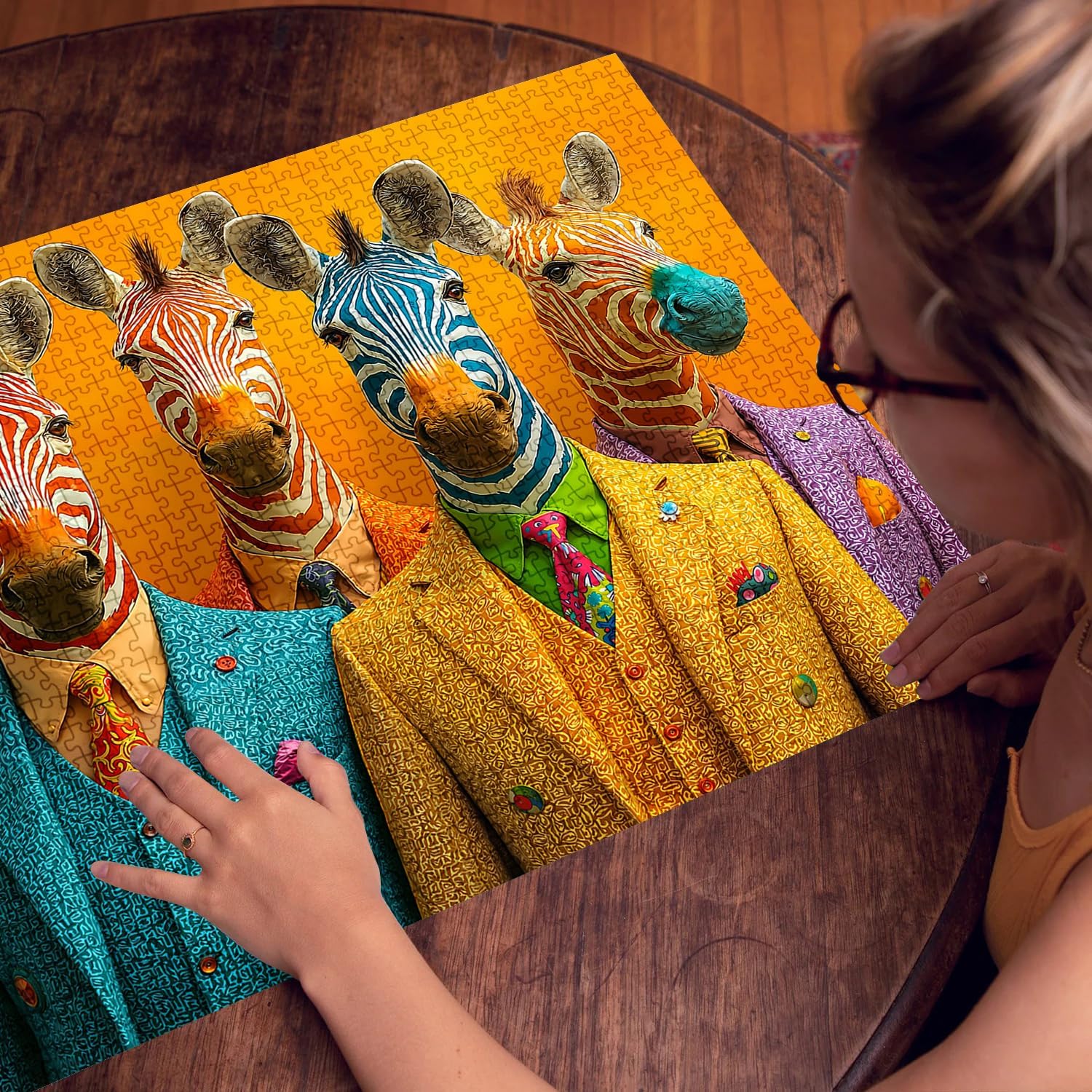 1000 Piece Jigsaw Puzzles for Adults, Funny Colorful Zebras in Suits, Quirky Animal Pop Art Puzzle, Vibrant Family
