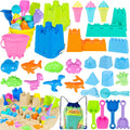 Beach Toys for Kids Toddlers, Sand Castle Toys with 4 Sand Bucket and Shovels, Mesh Bag & Molds, Ice Cream Travel