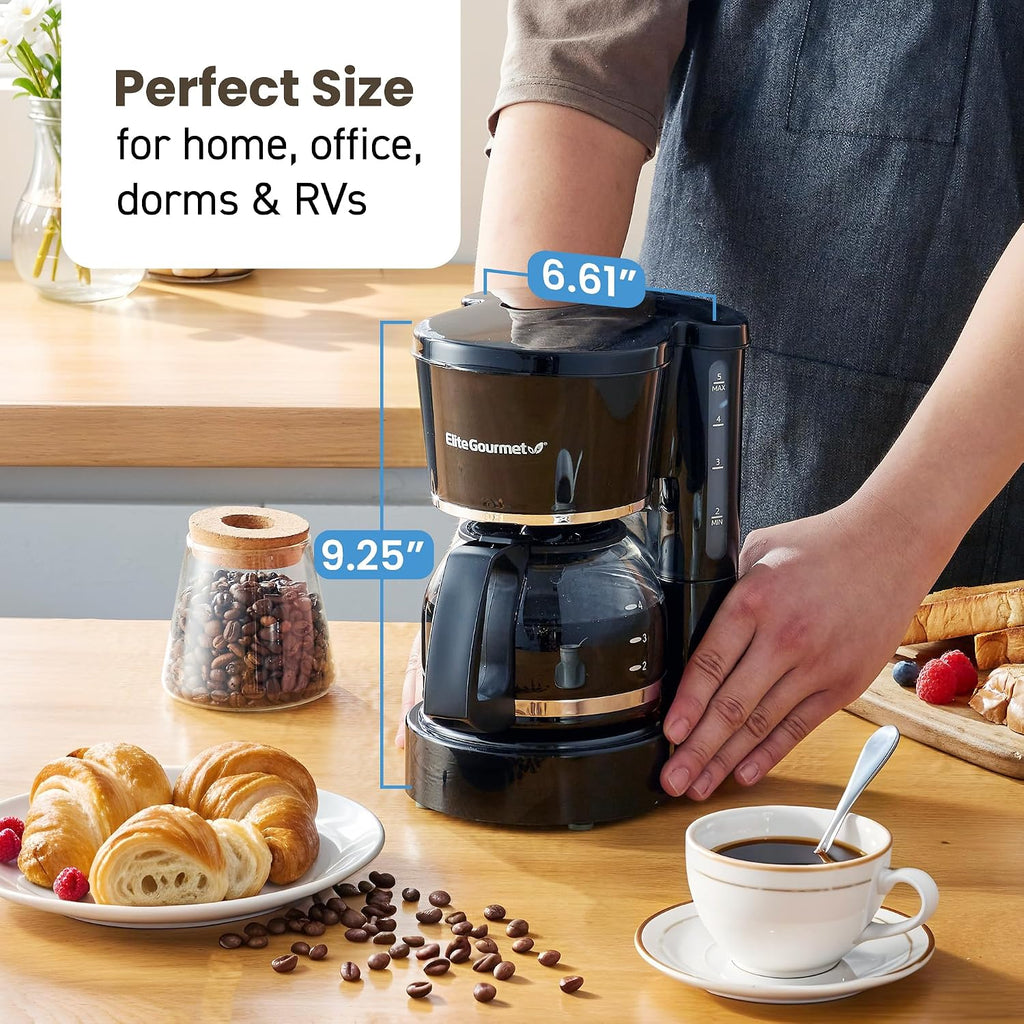 EHC-5055 Automatic 5-Cup Brew & Drip Coffee Maker with Pause N Serve Reusable Filter, On/Off Switch, Water Level