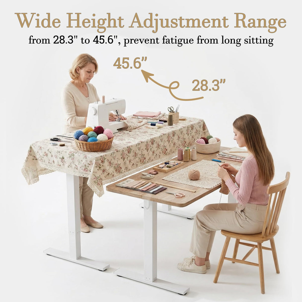 Electric Adjustable Sewing Table, 47"x24" Workbench Adjustable Height, Ergonomic Worktable for Garage, Craft Desk