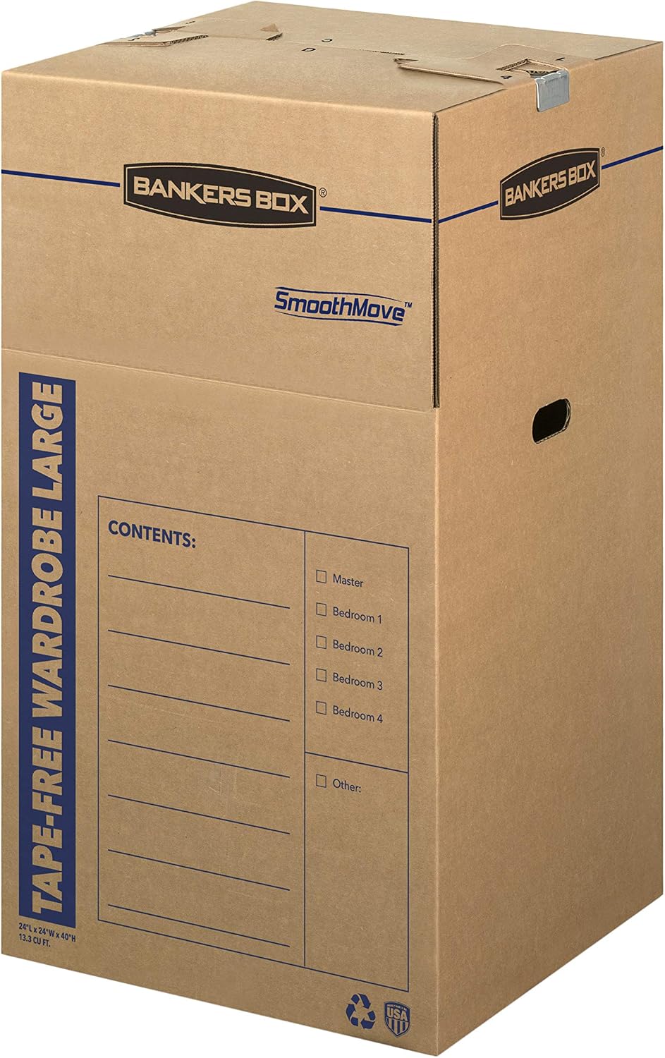 3-Pack Tall Tape-Free Wardrobe Moving Boxes, 24" x 24" x 40"