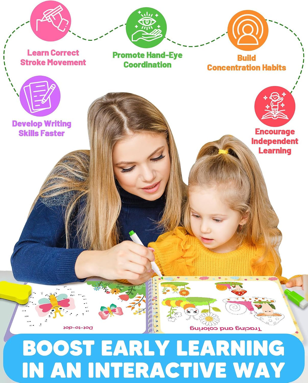 Preschool Kindergarten Workbooks, Learning Toys for 3 4 5 Year Old Gifts | Number Letter Tracing, Coloring Activity