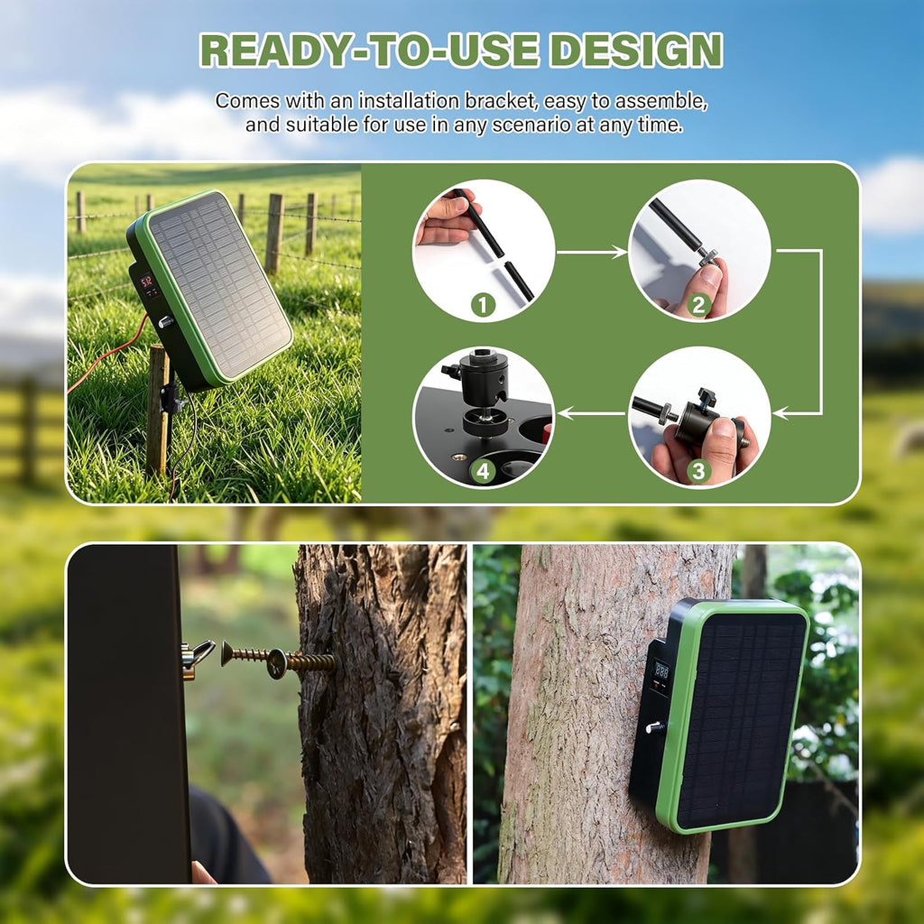 Solar Electric Fence Charger, Energizer with Stand 5kV-9kV Output