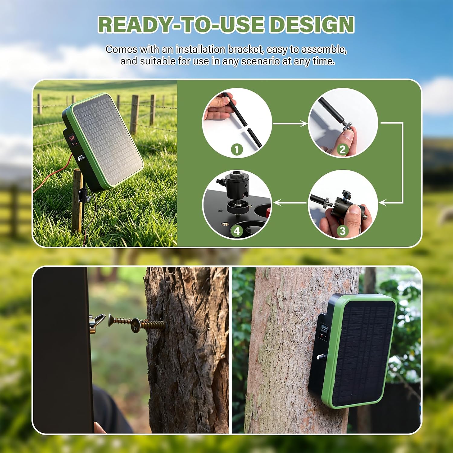Solar Electric Fence Charger, Energizer with Stand 5kV-9kV Output