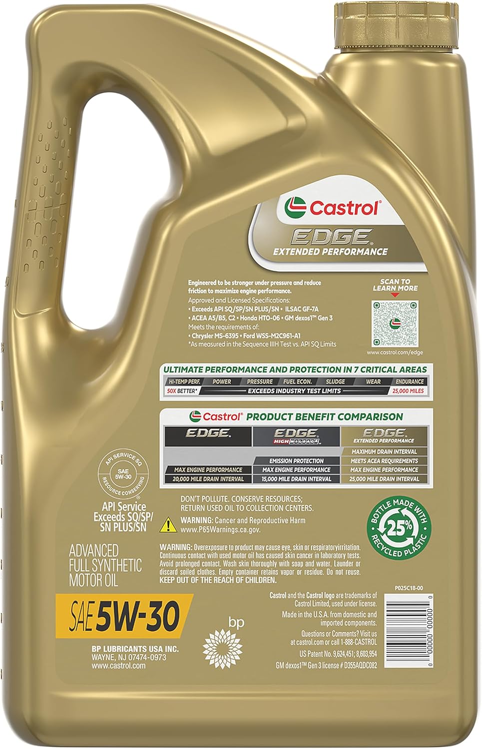 Castrol EDGE Extended Performance 5W-30 Advanced Full Syn Motor Oil, 5 Qt