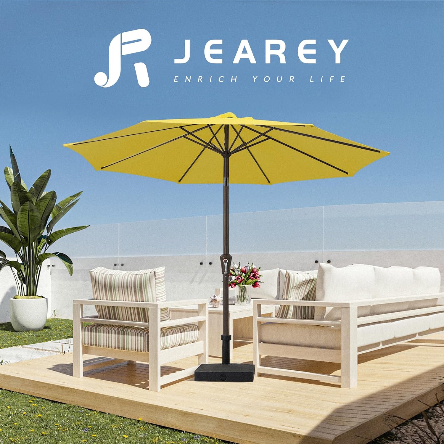 10FT Outdoor Patio Umbrella Outdoor Table Umbrella with Push Button Tilt and Crank, Market Umbrella 8 Sturdy Ribs UV