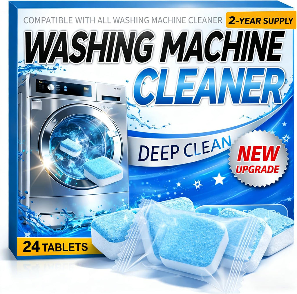 Enzyme Washing Machine Cleaner Tablets (24 Pack) – Protease Laundry Machine Cleaner for HE, Front Load & Top Load
