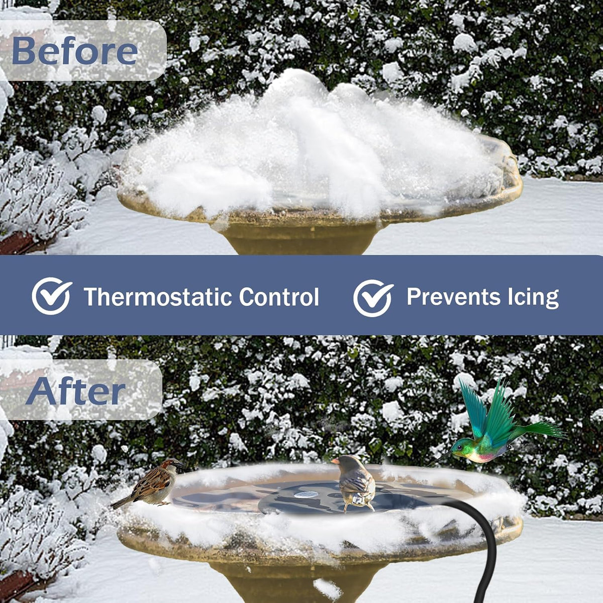 Bird Bath De Icer 60w Deicer 9.45-inch Submergible Utility with Thermostatic Controller in Winter for Chicken