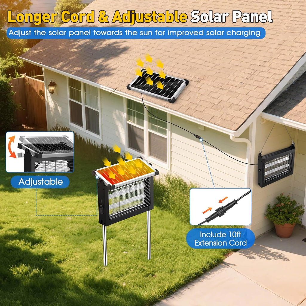 Solar Bug Zapper Outdoor, 4500V Solar Mosquito Zapper Outdoor Waterproof, 1/2 Acre Coverage Rechargeable Electric Fly