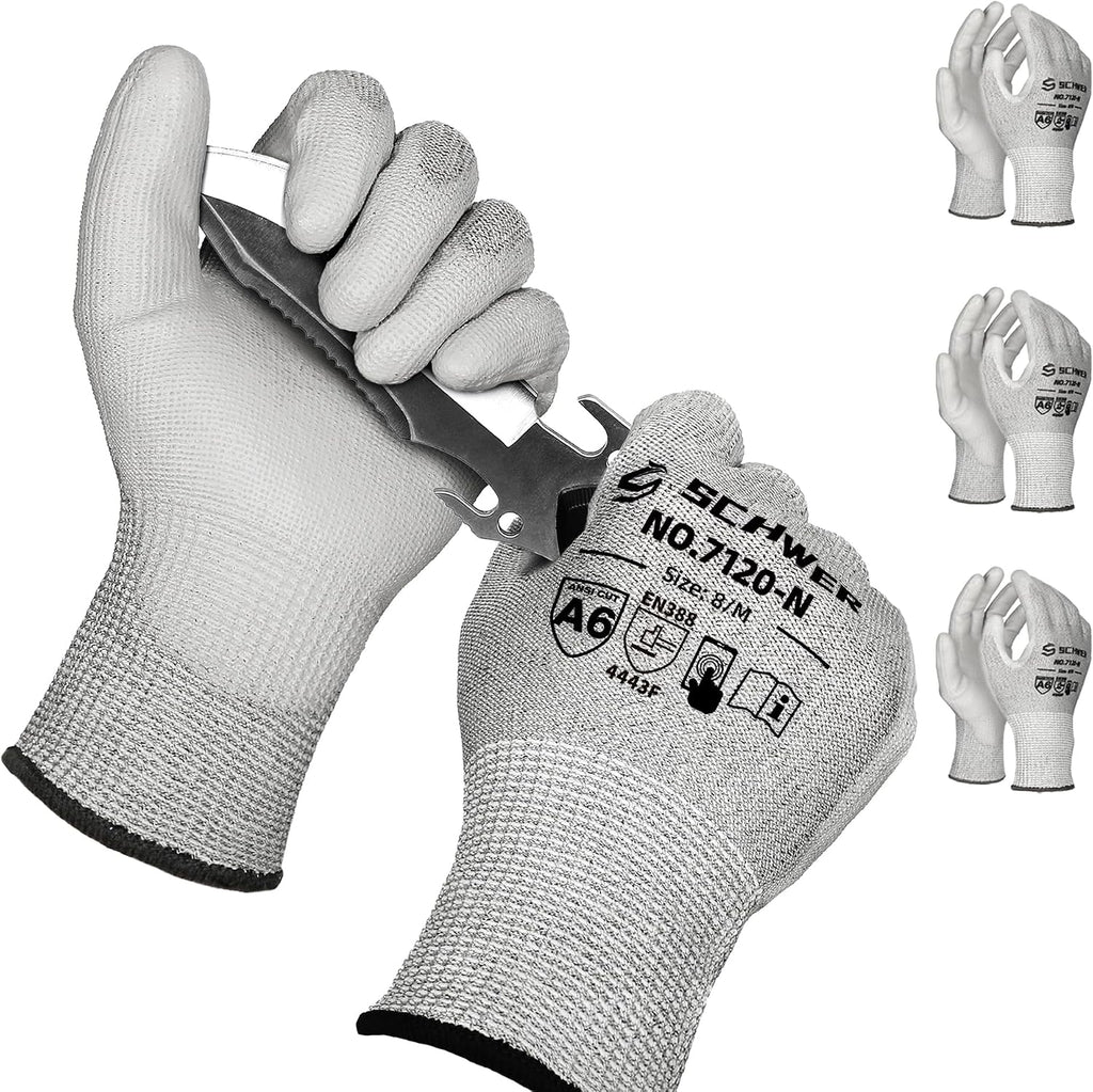 3 Pairs Cut Resistant Gloves ANSI A6/A7 (Send Randomly) Cut Proof Work Gloves, Touchscreen