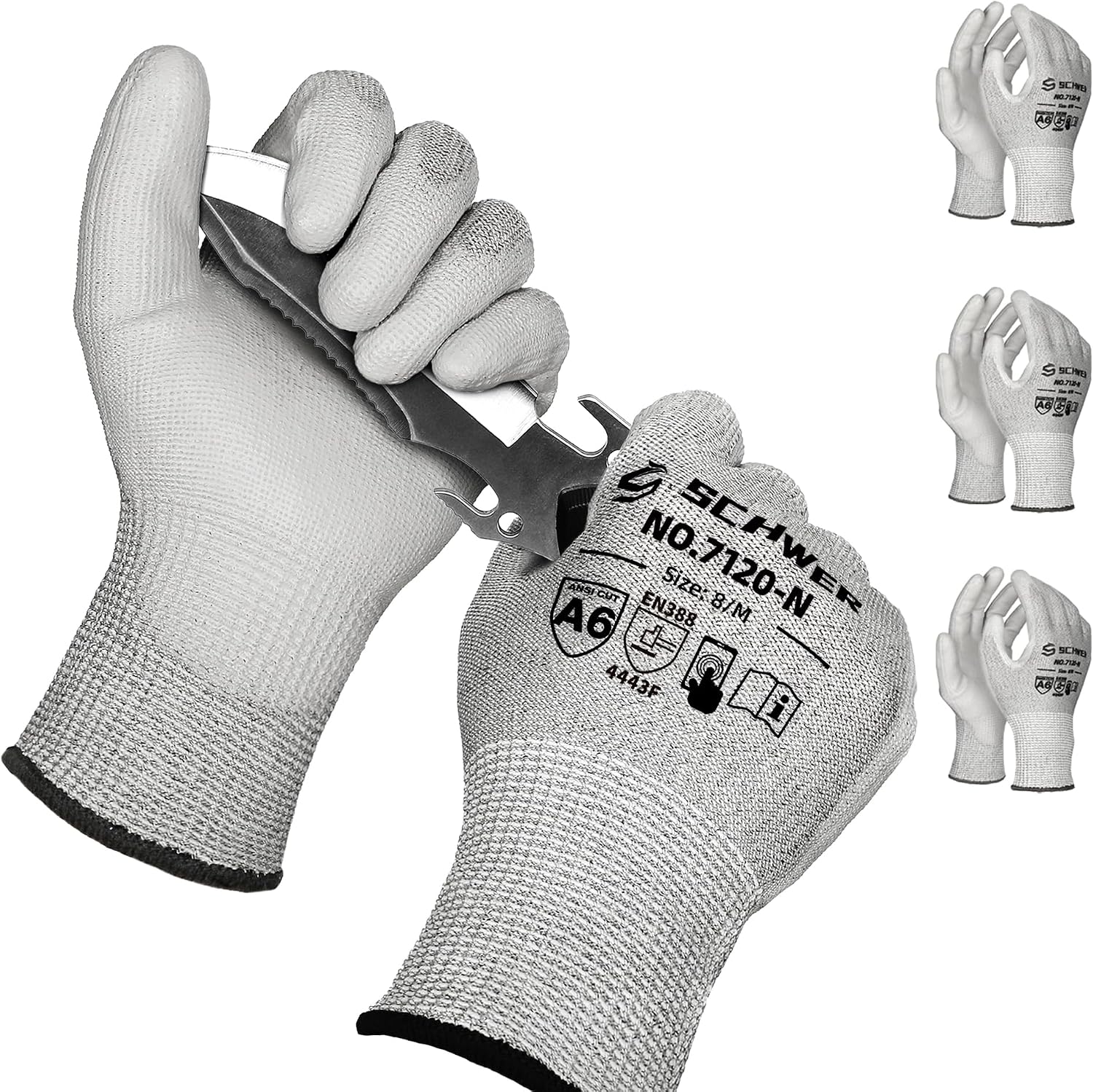 3 Pairs Cut Resistant Gloves ANSI A6/A7 (Send Randomly) Cut Proof Work Gloves, Touchscreen