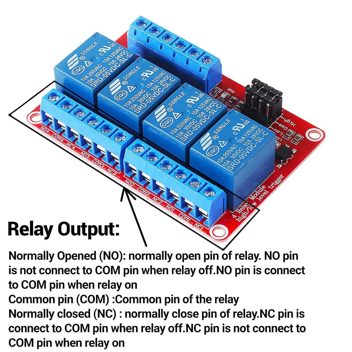 4 Channel 5V Relay Module with Optocoupler High/Low Trigger for Raspberry Pi Arduino