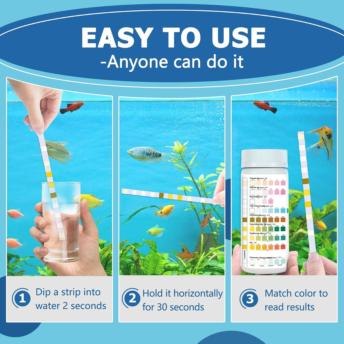 Aquarium Test Strips for Freshwater Fish – 9 in 1 Fish Tank Water Test Strips, Fast & Easy Color Chart for Beginners