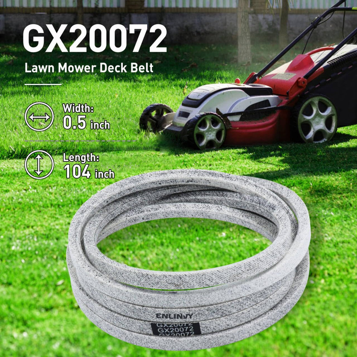 GX20072 Deck Belt 1/2" x 104" Replaces John Deere 42 Inch Deck Belt