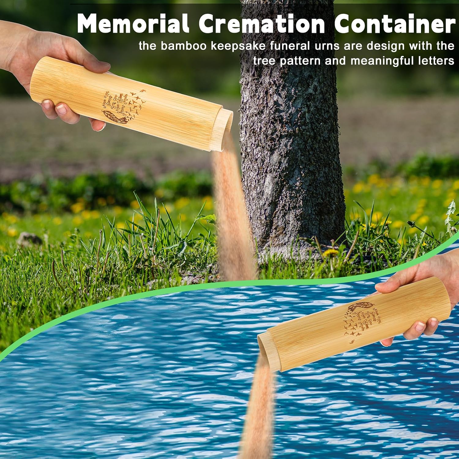 2 Sets Bamboo Scattering Cremation Ash Scattering Urns Biodegradable Urns for Human Adult Small Tube Keepsake Urn and