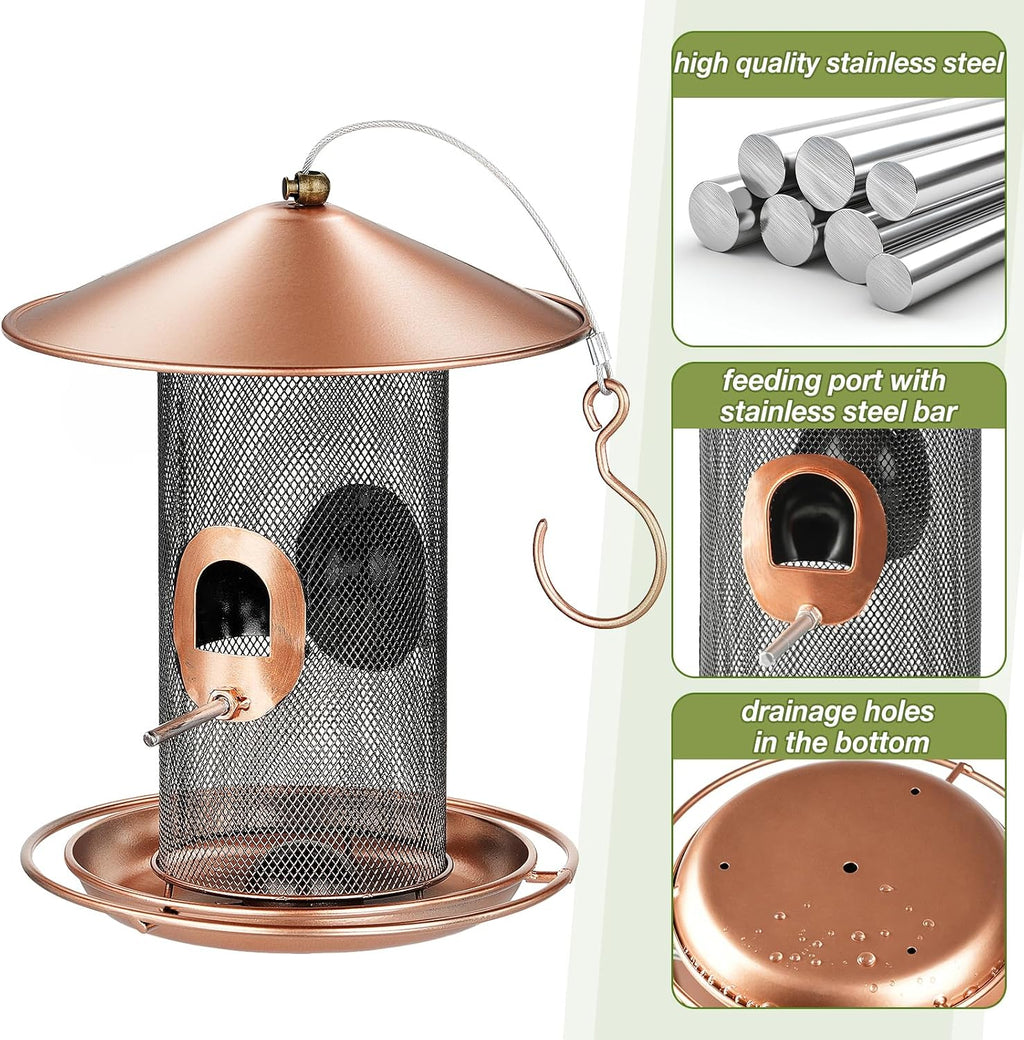 Hanging Bird Feeder Outdoor Metal Mesh Tube 360° Feeding 2 Extra Perches