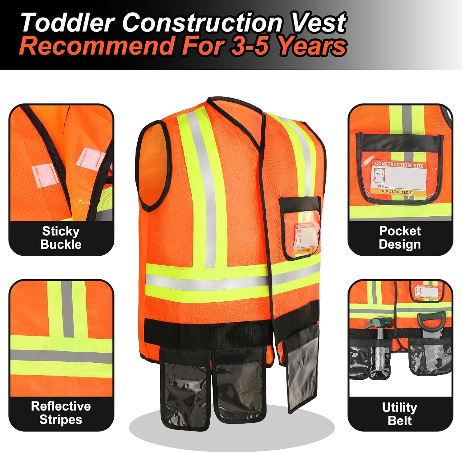 Kids Tool Set Pretend Toy for 3 4 5 Years Old with Costume | Breathable Fabric, Durable Helmet, Smooth Edges