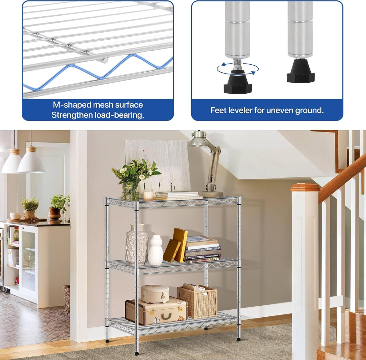 3 Tier Shelf Metal Wire Shelving Unit Adjustable Storage Shelves Storage Rack Heavy Duty Steel Standing Shelf Unit