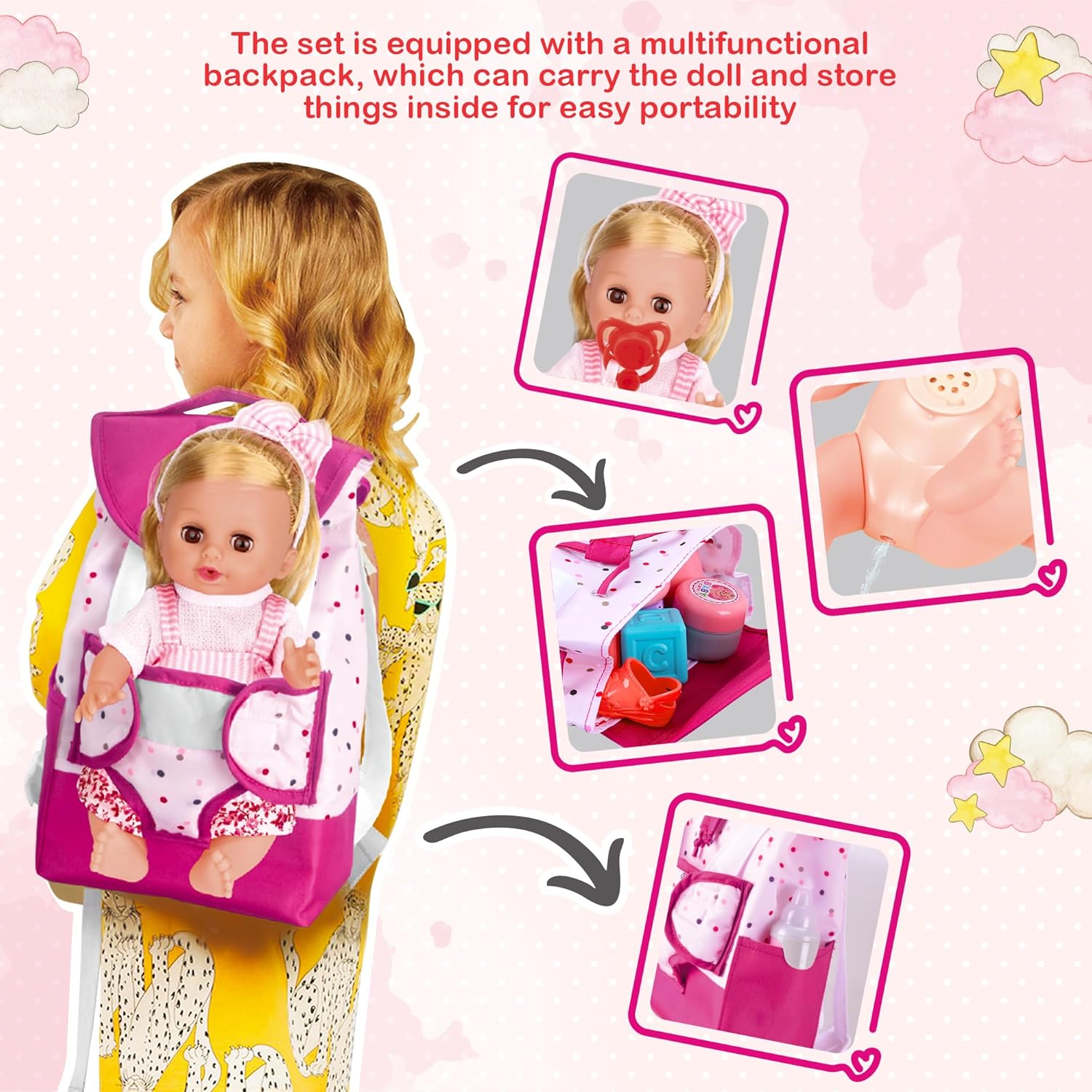 Baby Care Doll Toys Set, 36PCS Dolls Playset, Hair Salon Pretend Play Toddler Doll Toys Incl 14'' Baby Dolls Toy