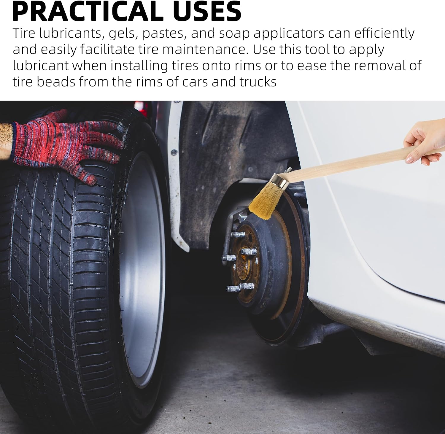 (2-Pack) Tire Lube Brush for Cleaning Tires and Wheels, Tire Shine Brush, Grease Brush Applicator with 45-Degree