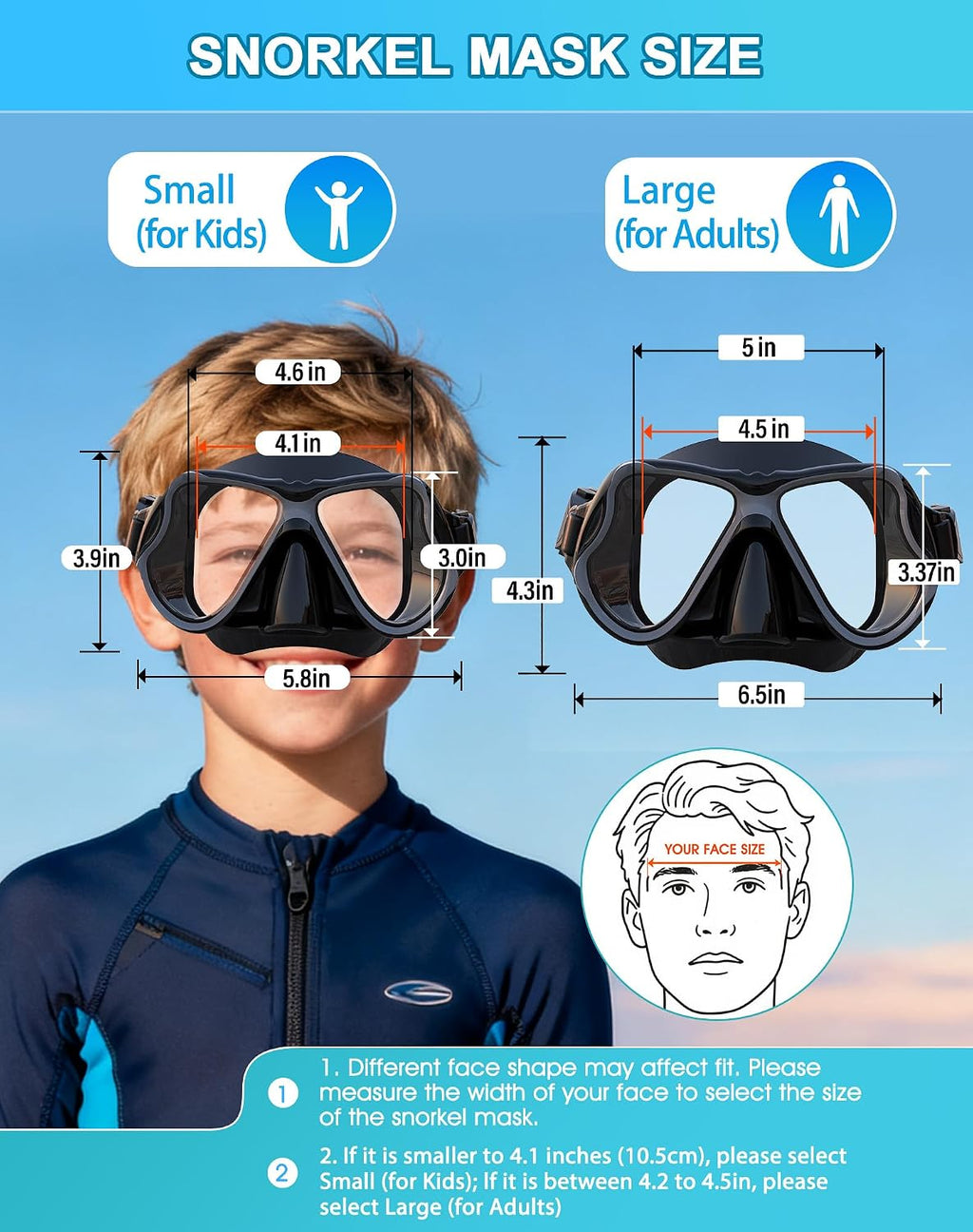 Snorkeling Gear for Adults Kids, Dry Snorkel Mask Set Anti-Fog | Panoramic Wide View Leak-proof, Swim Diving Mask