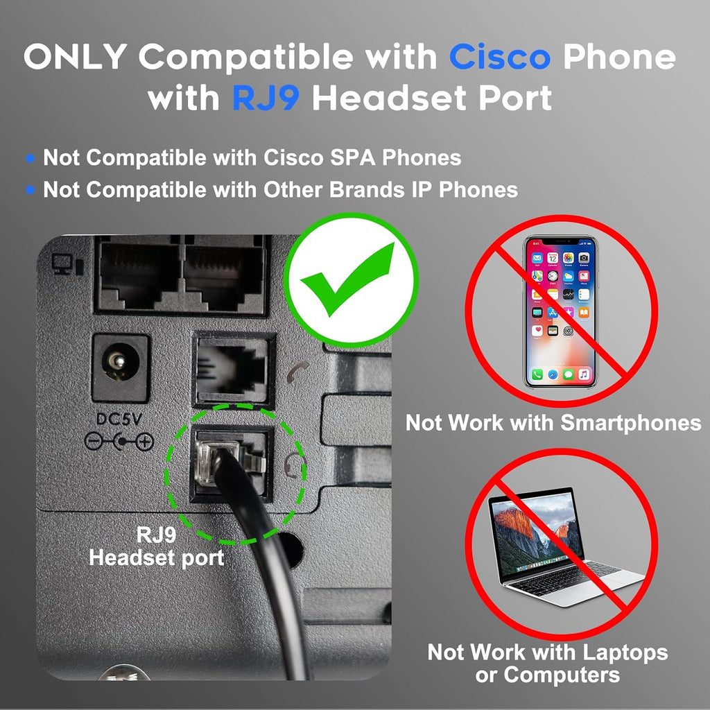 Cisco Headset for Office Phones Corded RJ9 Telephone Headset with Microphone Noise Cancelling for Cisco CP-7841 7861