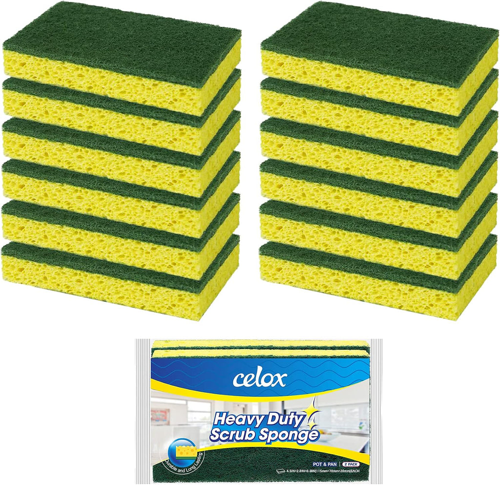 12-Pack Dish Sponges Kitchen, Green and Yellow