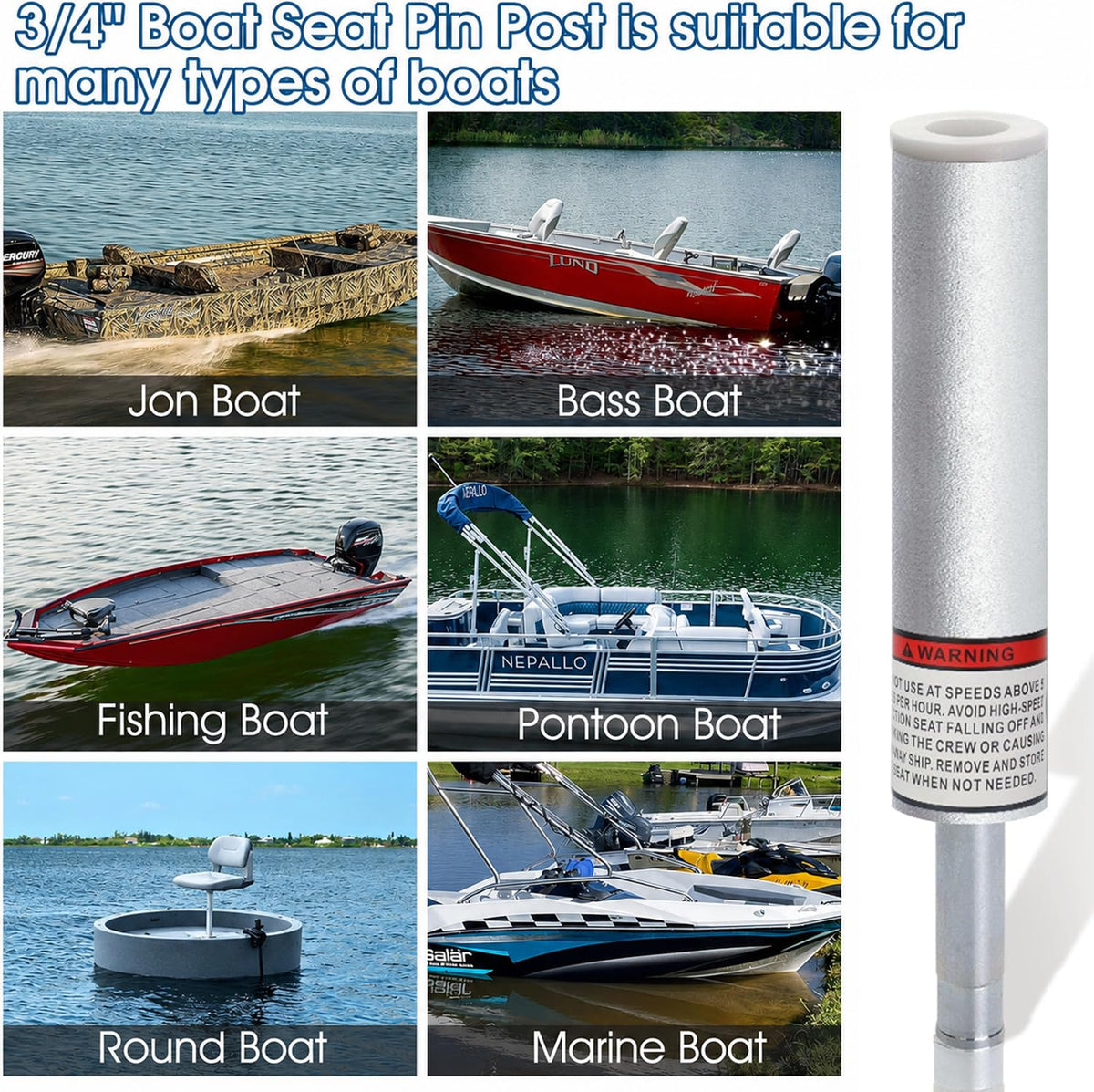 3/4" Boat Seat Pin Post Boat Seat Pedestal Base Post for Mounting,1.5" Dia | 3/4 Inch Pin Post Marine Aluminum