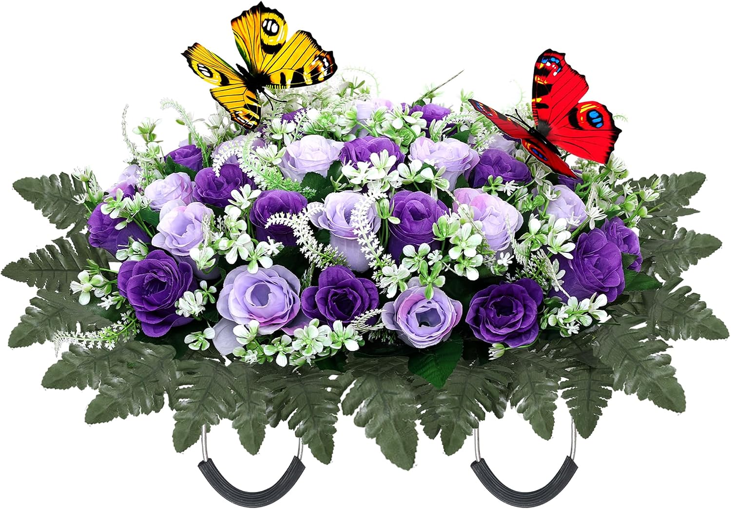 Artificial Cemetery Flowers for Grave,Large Headstone Flower Saddle Realistic Grave Flowers Memorial Silk Rose